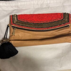 Vince Camuto Beaded Tan and Orange Clutch